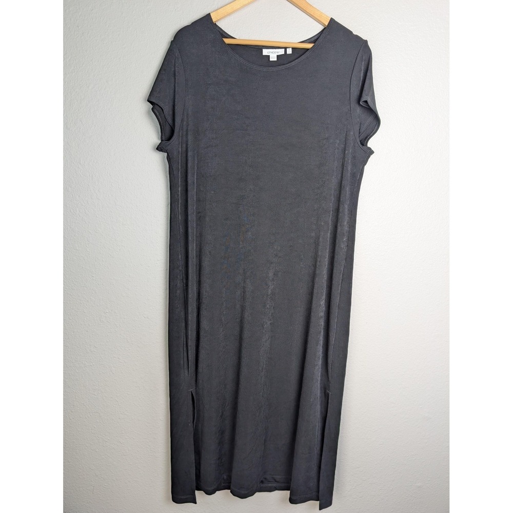 Chico's Dress Womens XL Petite Gray Long Maxi T-Shirt Dress‎ Crew Neck Stretch